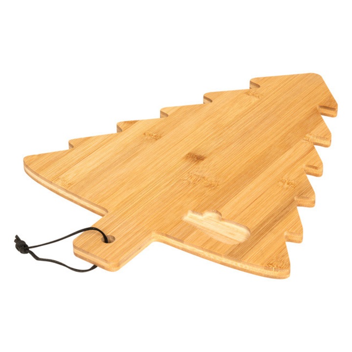Placa din bambus in forma de brad, cu cutit pentru branza