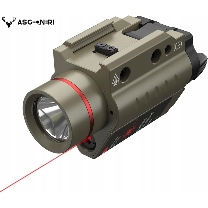 Lanterna tactica cu laser ASG LF-38, laser rosu, 200 lumeni, aluminiu, khaki
