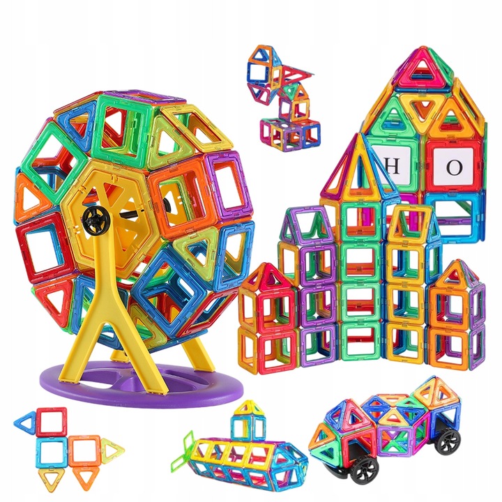 Set de constructie magnetice Montessori 84 piese, pentru copii 3-8 ani