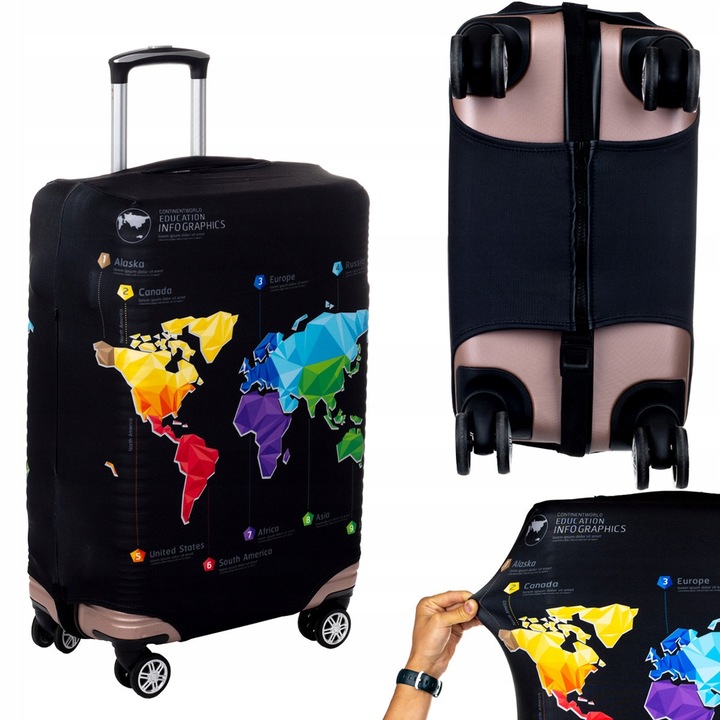 Husa pentru valiza, L, Spandex, elastica, neagra, 70x50x29 cm