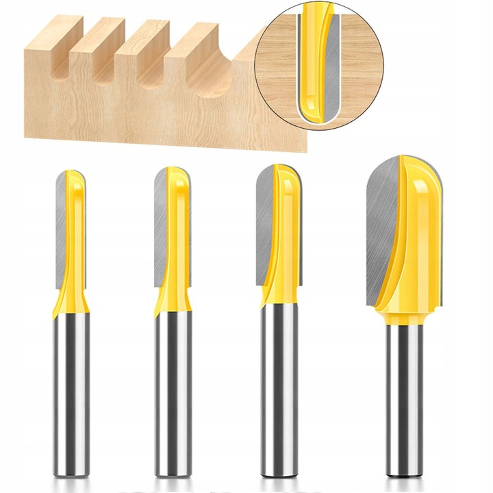 Frez do drewna, set 4 bucati, 6.35x25.4mm, 7.96x25.4mm, 9.52x25.4mm, 12.7x25.4mm, trunchi 8mm