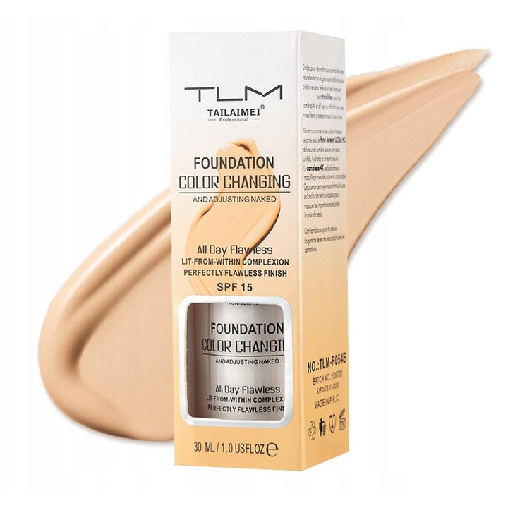 Fond de ten TLM, crema hidratanta, protectie SPF 15, alb, 30ml