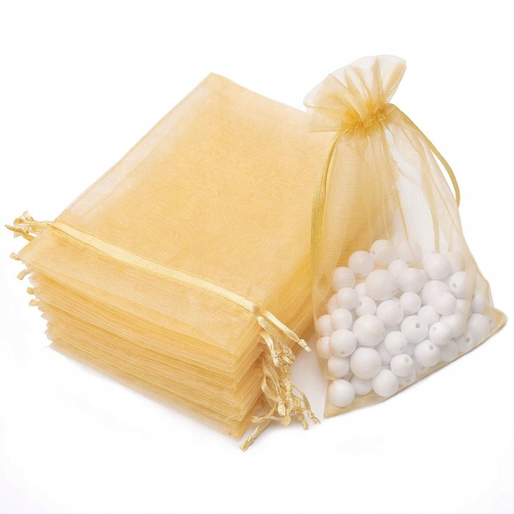 Set 100 pungi din organza 10x15 cm, aurii, pentru cadouri
