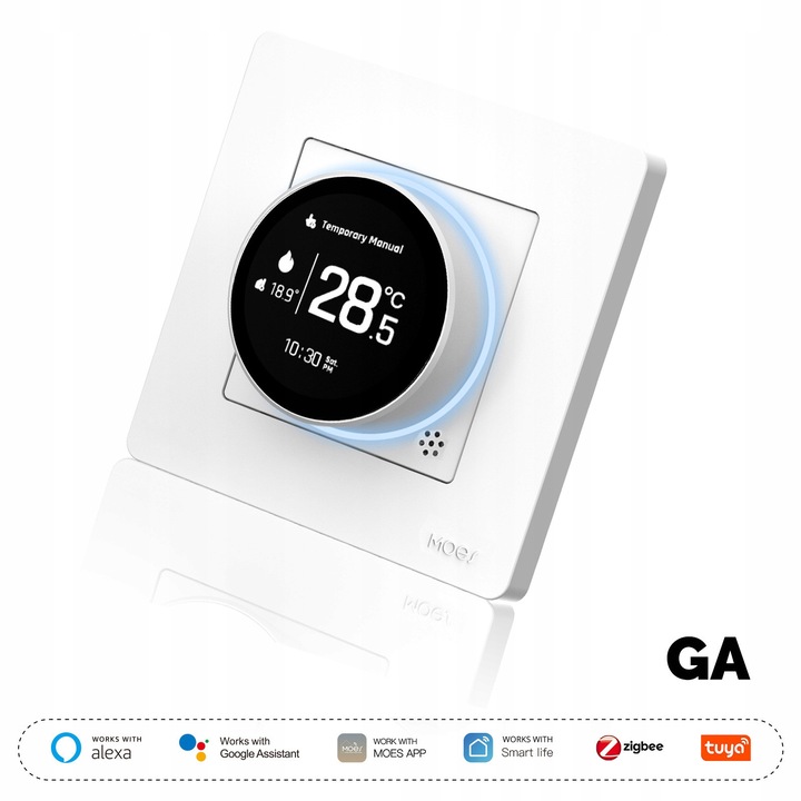 Termostat inteligent ZigBee 5A, control prin aplicatie, programare saptamanala, alb, pentru incalzire in pardoseala