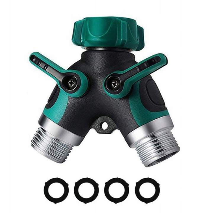 Distribuitor apa gradina, 2 cai cu robinete, 4 inele etansare, 3/4 inch