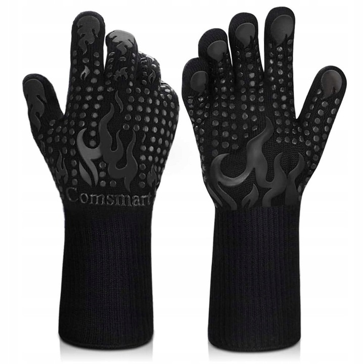 Konyhai kesztyű, 800C, csúszásmentes szilikon, hosszú mandzsetta, 2 darabos készlet, fekete