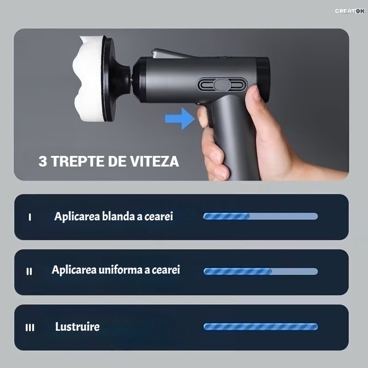 GREATON Vezeték Nélküli Autó Polírozó Gép, Elektromos Polírozó Állítható Sebességgel, 3 Intenzitási Szinttel, 37W Motorral, 2000mAh Akkumulátorral, USB Töltéssel, Komplett Karosszéria, Fényszóró és Kerék Polírozó Készlet, Szürke-Fekete
