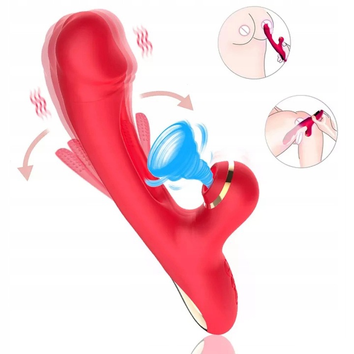 Vibrátor 3 az 1-ben, szopó és maszturbáló funkció, vízálló szilikon, 7 mód, hordozható