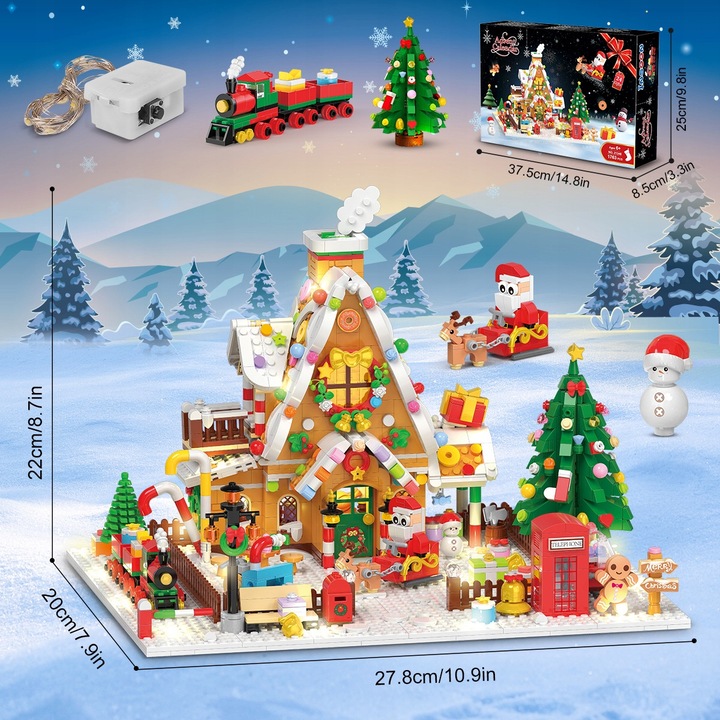 Set Calendar Advent 2024, Insoon, Casuta din Turta Tulce 1763 piese, cu iluminare LED