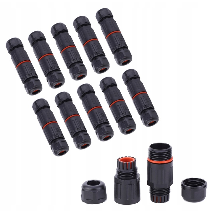 Set 10 conectori ermetici 3 pini, nylon ignifug, IP68, 300V, 16A