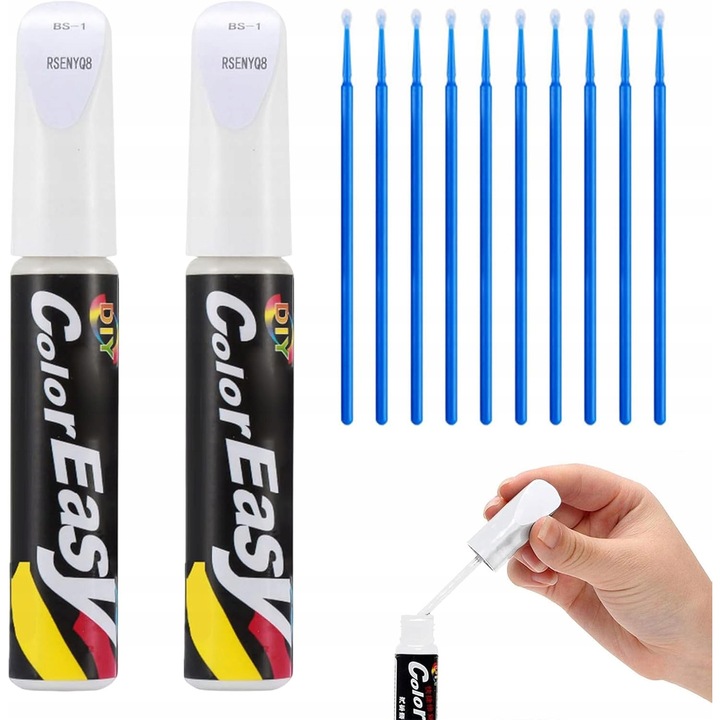 Set de reparare zgarieturi auto, creioane albe 2 buc, cu pensule mici