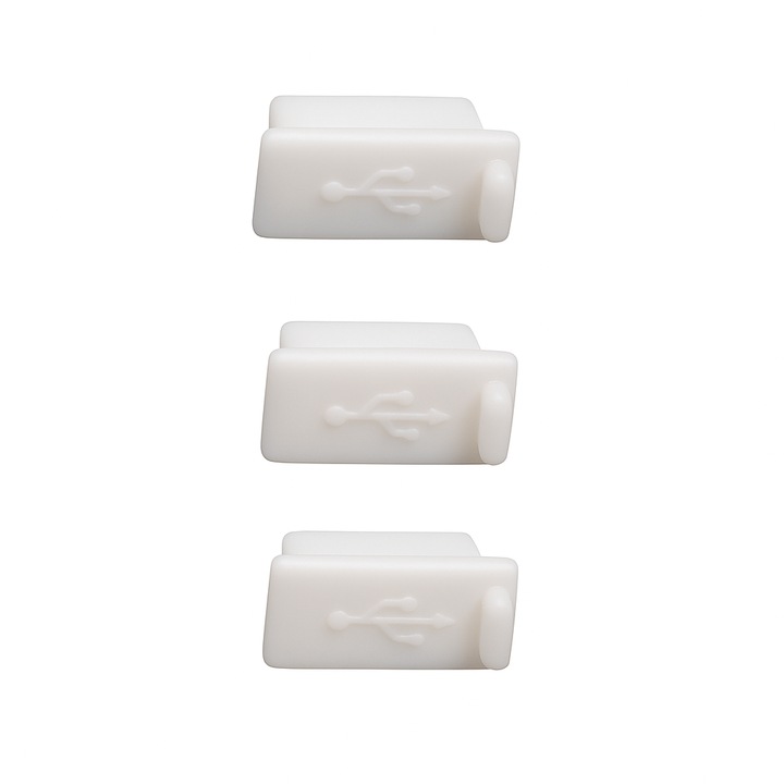 Dust Plug USB, Protectie Port Incarcare, Anti-Praf, Anti-Umiditate, Previne Deteriorarea, Compatibil cu Majoritatea Telefoanelor, Instalare Rapida, Design Discret, Durabil si Reutilizabil, 3 Buc, Alb