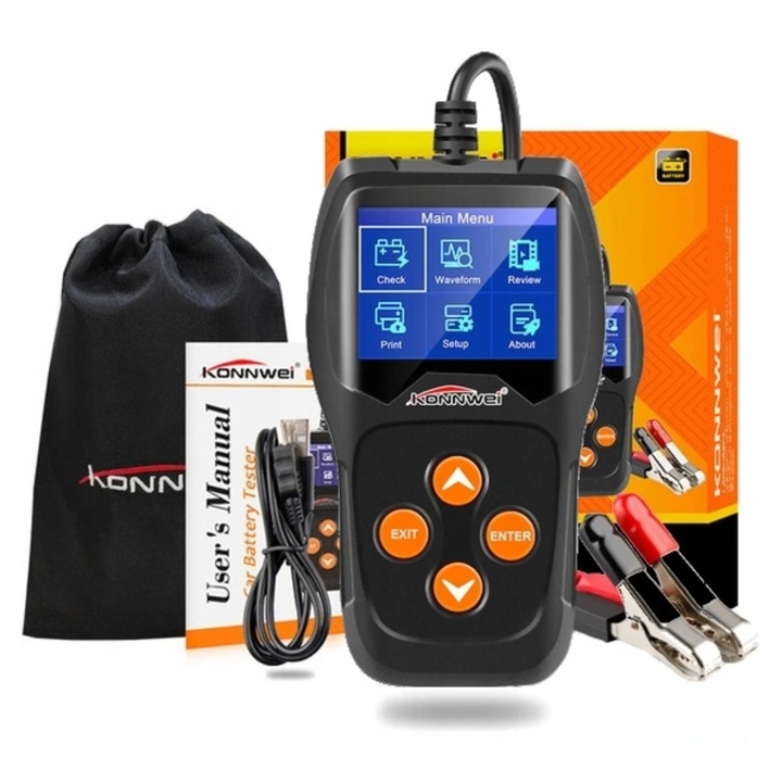 Тестер за батерии KONNWEI KW600, 12V, 30-220Ah, с USB кабел, пълен комплект