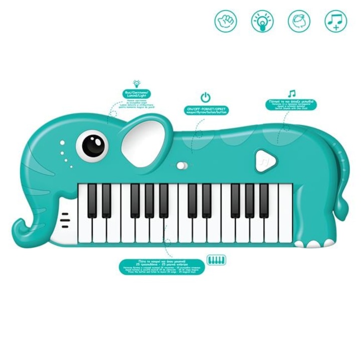 Elektronikus orgona, Elefántok, 25 billentyű, többszínű, 18 hónapos kortól