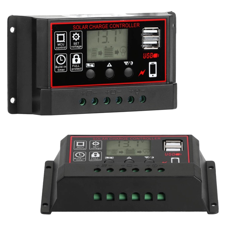 Regulator de incarcare solara 12V 24V, 60A, display digital, 13,6x7cm