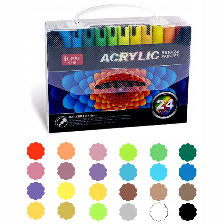 Set markere acrilice Jupai, 24 bucati, multicolor, grosime 4mm