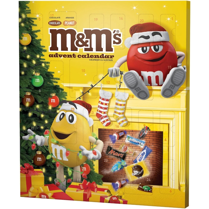 Calendar de Craciun cu selectii de bomboane de ciocolata M&M's Friends, 361g