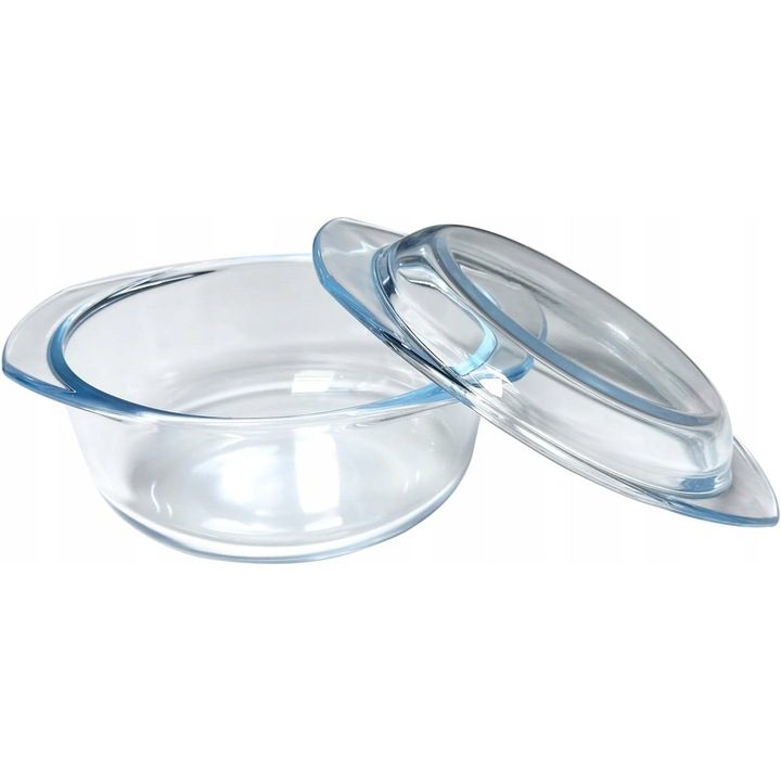 WinderHome ovális hőálló tál 1L, boroszilikát üveg, átlátszó, fedővel