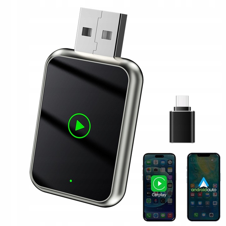 Adaptor wireless 2 in 1 compatibil cu Android Auto si Apple CarPlay, compact, USB, ABS