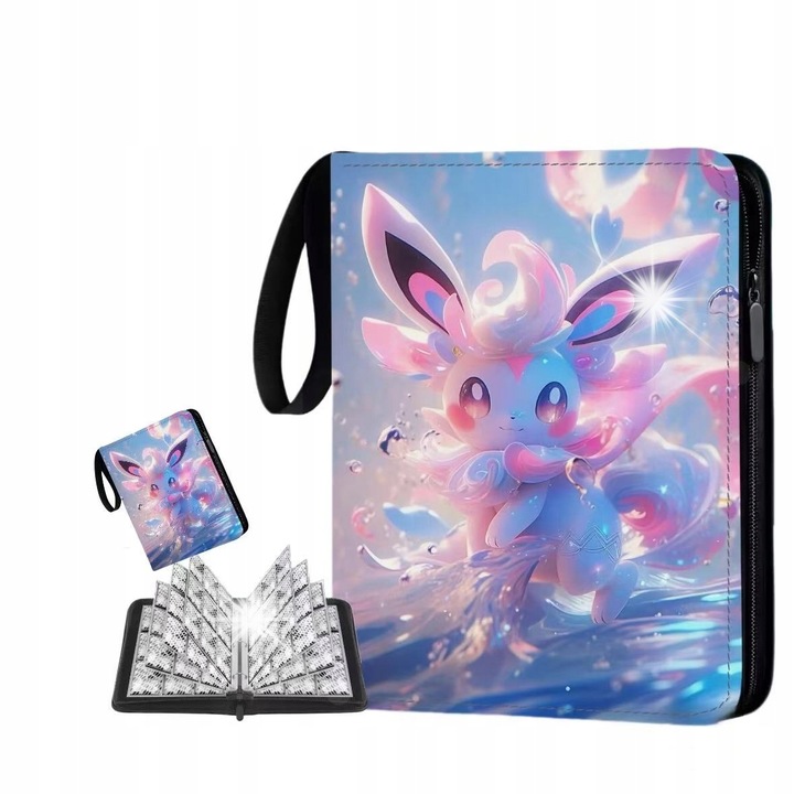 Album Pokemon 400 carde, 24.3x18x5cm, cu fermoar, coperta din piele PU, 50 pagini