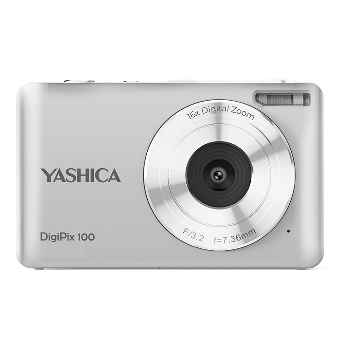 Aparat foto compact Yashica DigiPix 100 YAS-DG100P-SV, 8MP, Filmare FHD, Zoom digital 8x, Ecran IPS 2.4", USB-C Argintiu