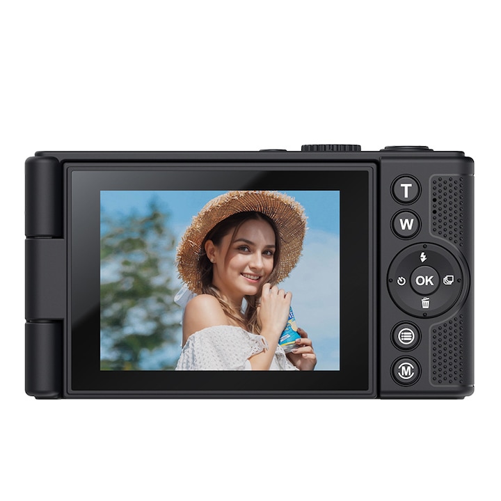 Camera foto, 4K HD, card de memorie de 32 GB, 64 megapixeli, rotire la 180°, zoom 18x, USB, 800 mAh, filtre