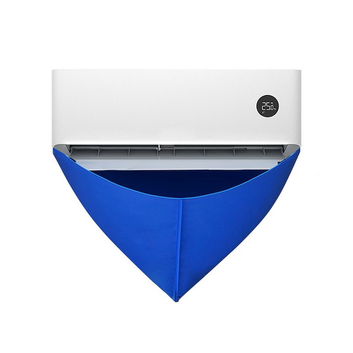 Калъф за климатик, Водоустойчив за почистване, с дренажен маркуч, шнур за фиксиране, четка за почистване, син