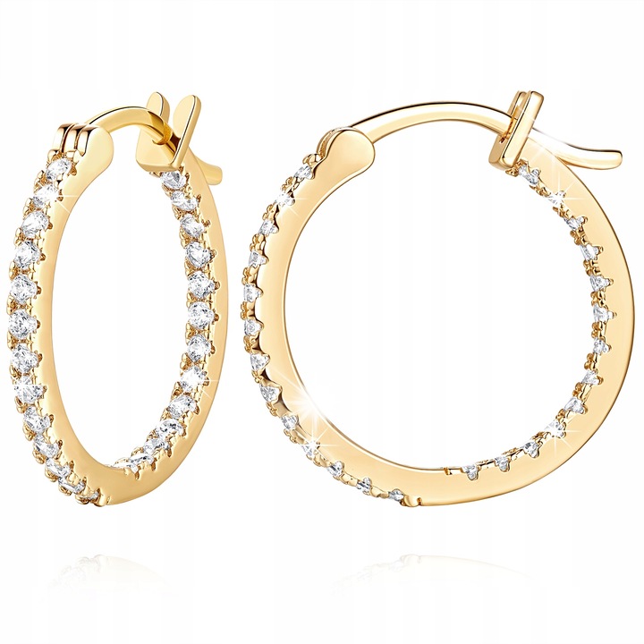 Cercei aurii 585, 20,5 mm, cu zirconii