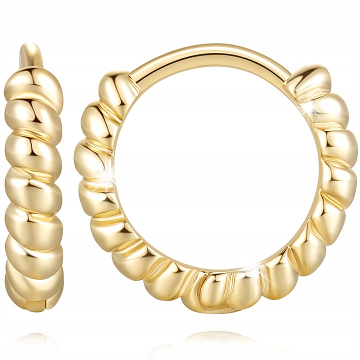 Cercei aurii 585, cercuri rasucite, 14 mm