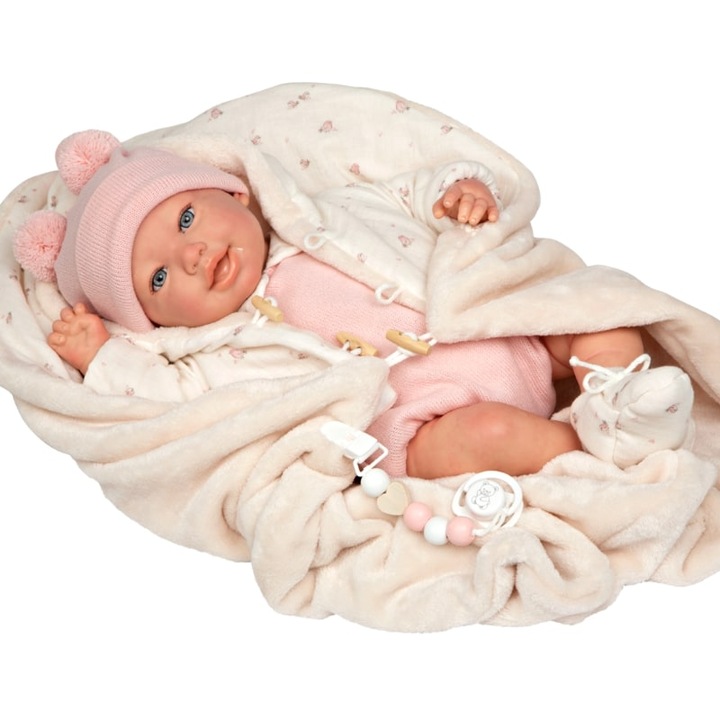 Кукла-бебе Arias Елба в розово вълнено боди с аксесоари - 45 см