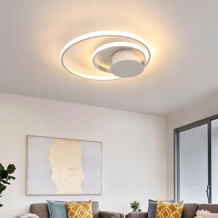 Плафониера за таван LED, GOECO, бяла, с дистанционно