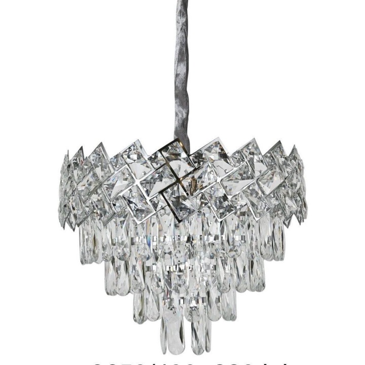 Lustra cu cristale, diametru 50cm, 7 x E27, design în trepte, argintie