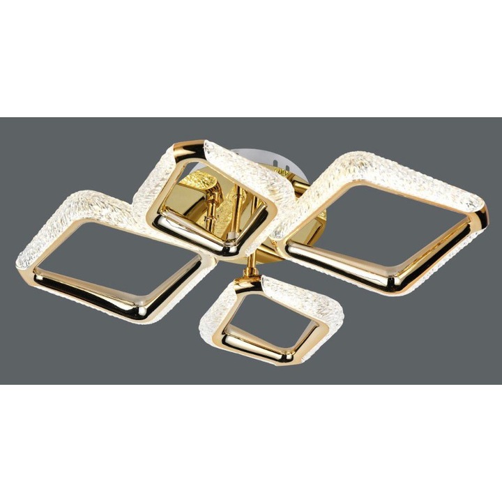 Lustra LED modernă, patru rame asimetrice, finisaj auriu, 60W, dimensiuni variate