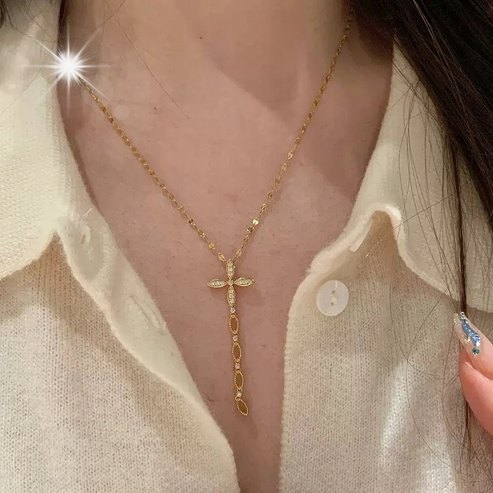 Colier vintage cu cruce, argint S925, auriu