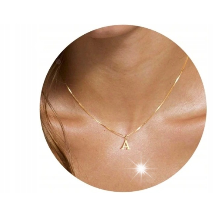 Lantisor de gat, litera A, aurie, 42cm + 5cm prelungire