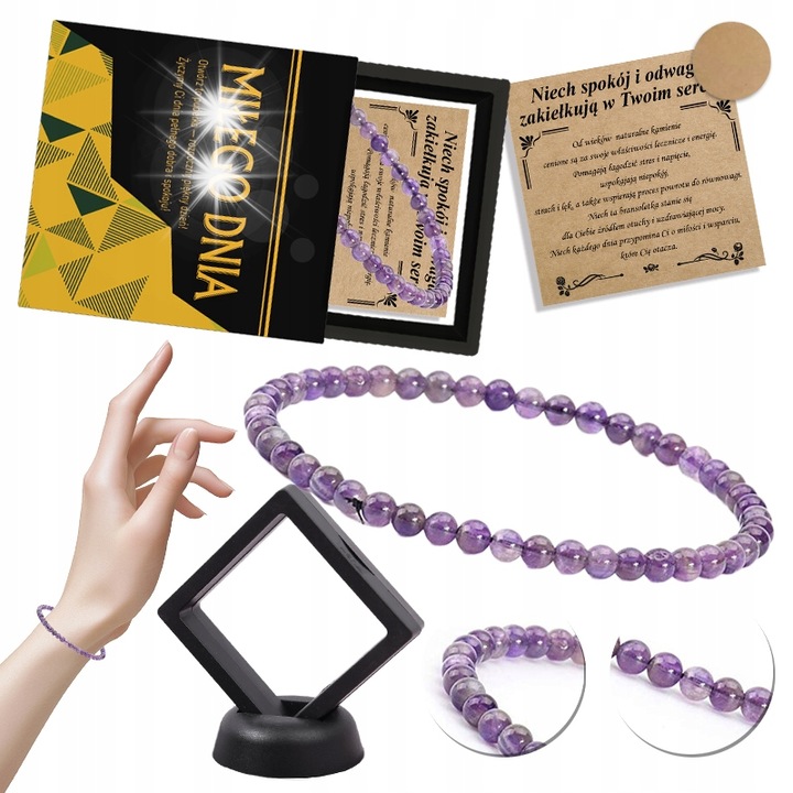 Bratara dama, ametist natural, 18 cm, violet, set cu cutie de prezent