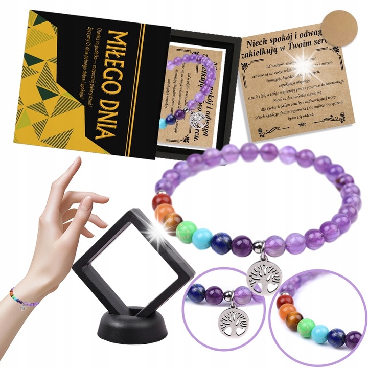 Bratara cu 7 chakre din pietre naturale, multicolor, 16 cm, set cu cutie de prezent