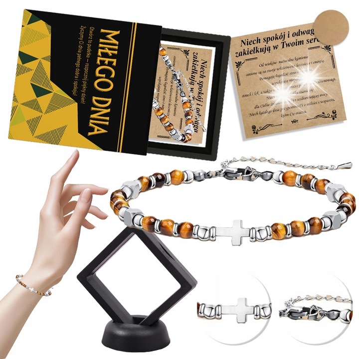 Bratara dama, piatra naturala, ochi de tigru, multicolor, 17-18.5 cm