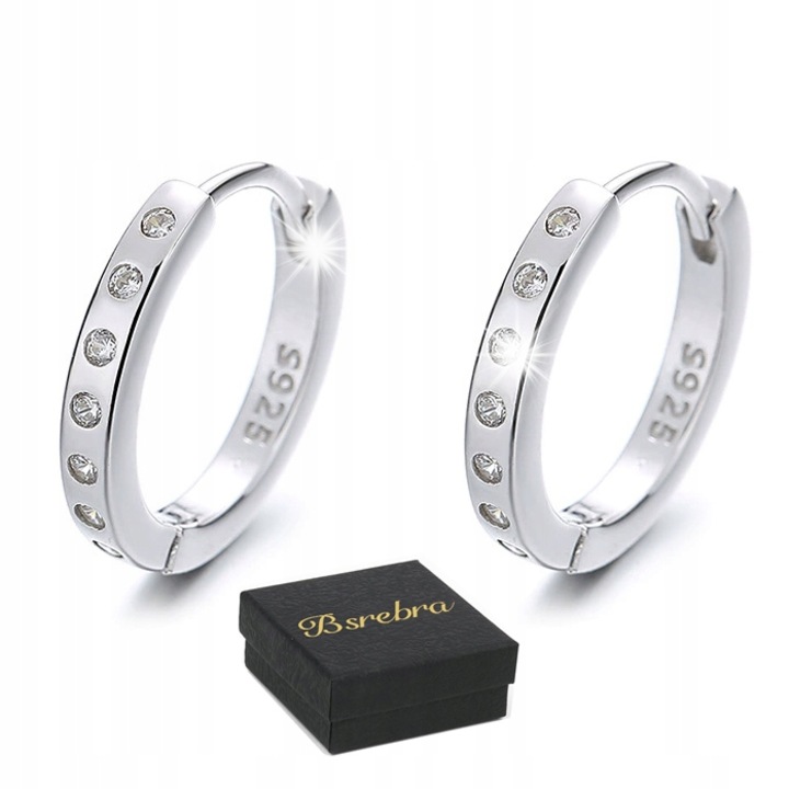 Cercei din argint 925 cu cristale, Bsrebra, 14mm, hipoalergenici, set cu cutie eleganta