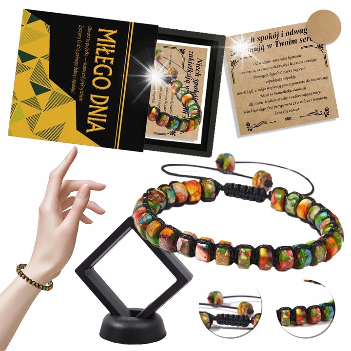 Bratara dama jaspis imperial, multicolor, 16-26 cm, set cu cutie cadou