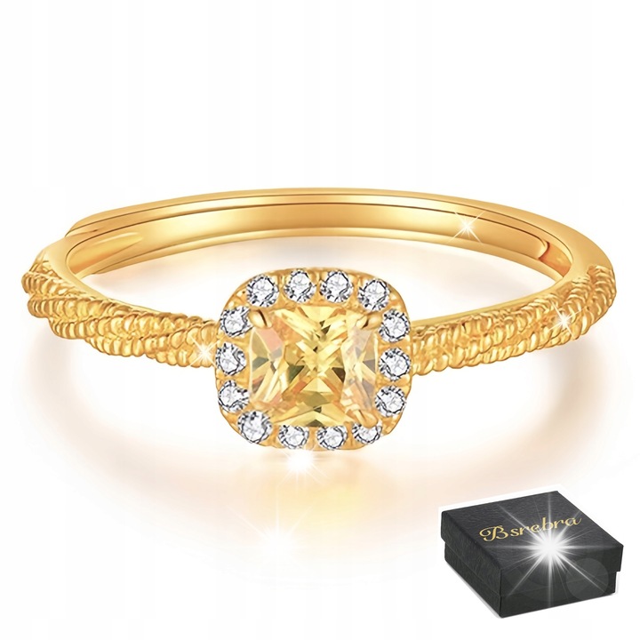 Inel din argint 925 cu Zirconii, reglabil 10-19, acoperit cu aur de 24K, 2mm, set bijuterii, Bsrebra