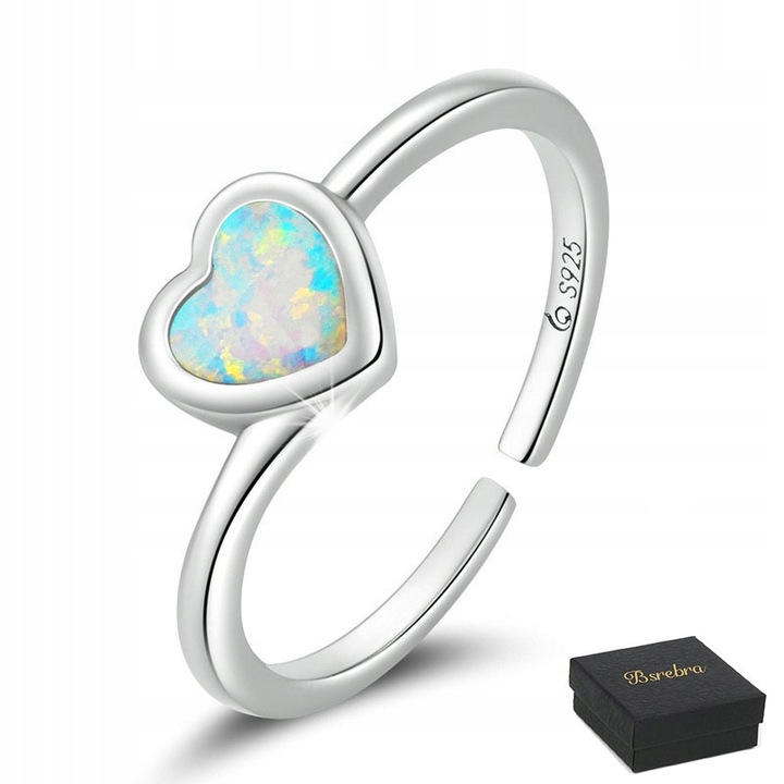 Inel argint 925 cu zirconii, model inima colorat, dimensiune reglabila 10-18, Bsrebra
