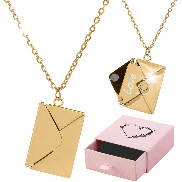 Colier cu coperta si inscriptia "Love You", lungime reglabila 45x50cm, bijuterie eleganta pentru femei, cadou ideal de Valentine's Day