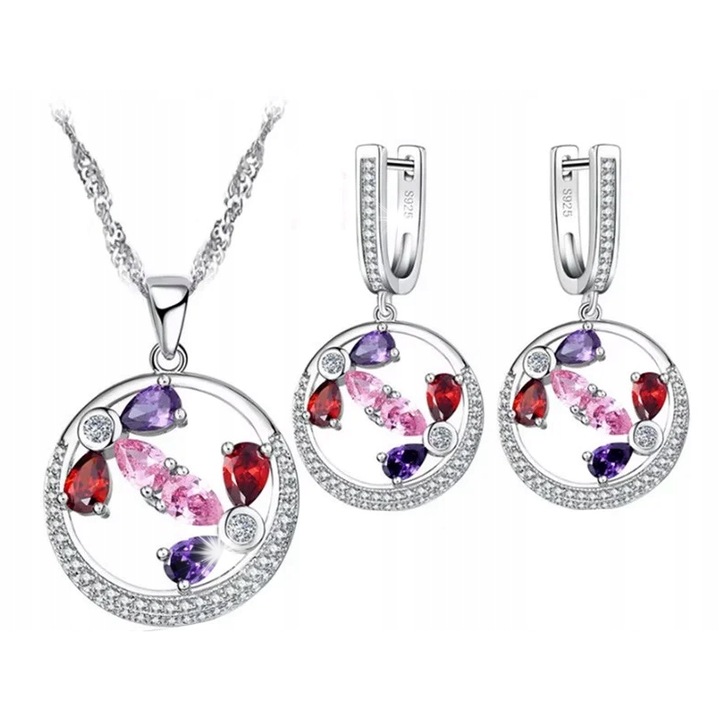 Set bijuterii, Lovrin, colier si cercei, argintiu, 45cm