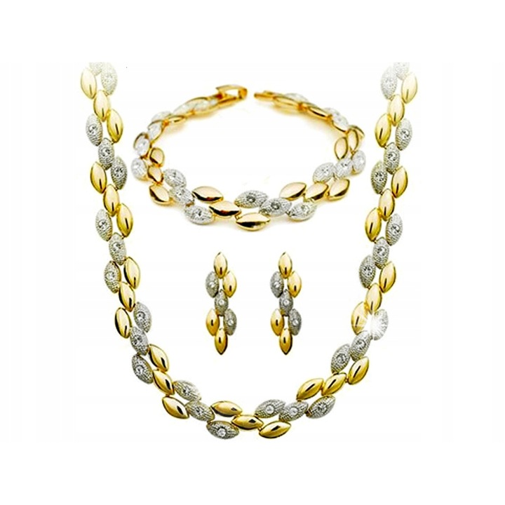 Set bijuterie dama, Lovrin, colier 45cm, cercei 3cm, bratara 19cm