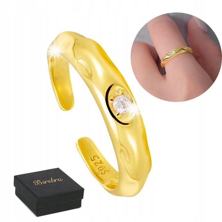 Inel din argint 925, reglabil, Bsrebra, 3.9mm, 18K aur, 2.4g