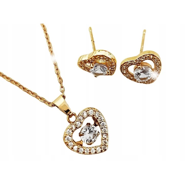 Set bijuterii dama, Lovrin, aurii, lungime 40cm+6cm, dimensiuni cercei 1,1cm x 1cm