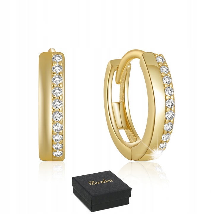 Cercei dama, Bsrebra, din argint 925 placat cu aur 18K, zirconii, 9mm