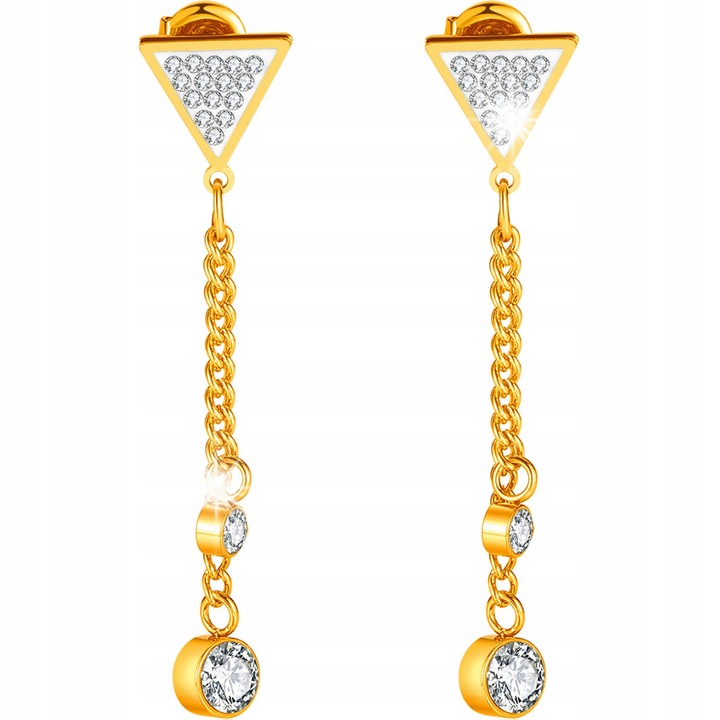 Cercei lungi, din otel chirurgical, placati cu aur de 14k, 50mm x 11mm, ambalaj cadou