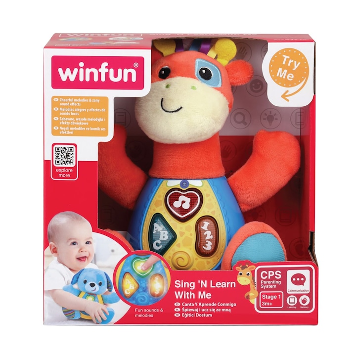 Jucărie interactivă pentru bebeluși, Winfun, girafă educativă, multicolor, 0.18kg